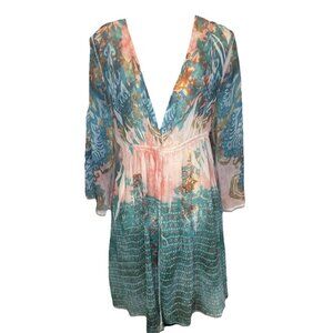 S Twelve Semi Sheer Blingy Dress Cover Up Y2K Gauzy Boho Beach Gypsy Fairy Sz L